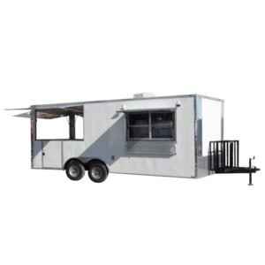 8.5 x 20 White BBQ Trailer - Roomy Event Kitchen on Heavy Axles