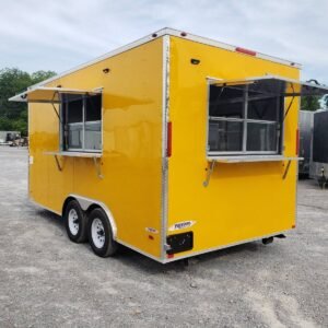 8.5 x 16 Ice Cream Concession Trailer - Penske Yellow, Dual Windows