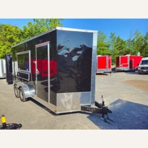 7 x 16 Black V-Nose Concession Food Trailer Shell