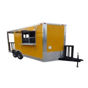 8.5 x 16 Yellow BBQ Trailer - Porch-Style with 5-Foot Rear Deck