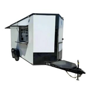 7 x 16 White Concession Trailer - Black Trim, 100-Amp Power
