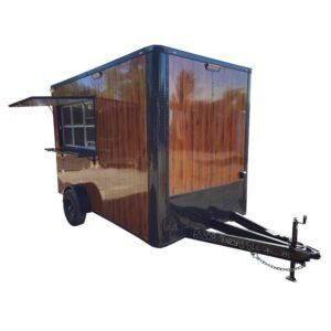7 x 12 Wood Grain Concession Trailer - Custom Look with Black Trim