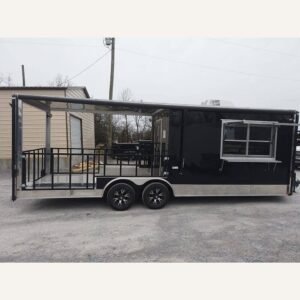 8.5 x 24 Black Porch Style BBQ Concession Food Trailer
