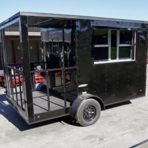 7 x 12 Black Porch Concession Trailer - V-Nose with Blackout Package