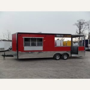 8.5 x 24 Red BBQ Concession Catering Food Trailer